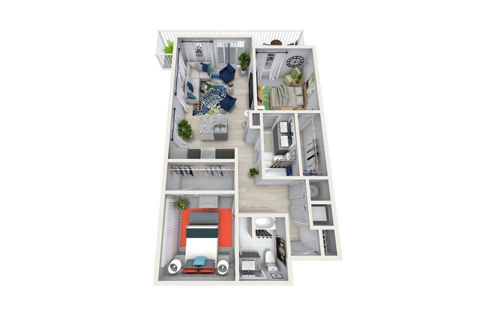 L 2 Bed 2 Bath Floorplan