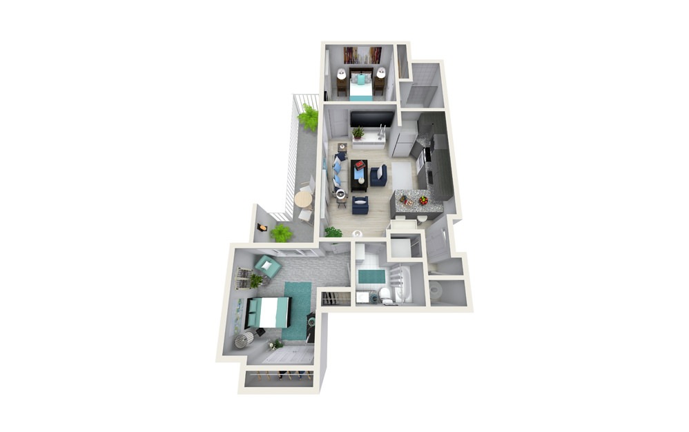 M 2 Bed 2 Bath Floorplan