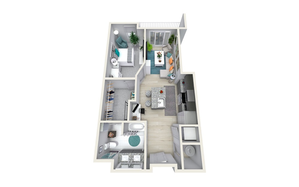 T 1 Bed 1 Bath Floorplan